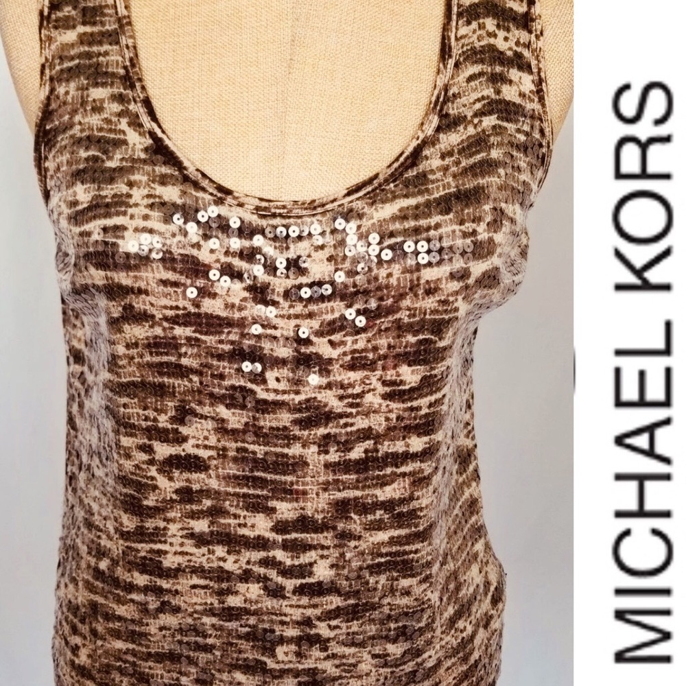 MICHAEL KORS Animal Print Sequined Tank Top